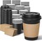 Disposable Paper Coffee Cups with Lids and Sleeves, Heat-Resistant Leak-Proof Black To Go Paper Cups for Hot Coffee, Cocoa, Chocolate and Espresso
